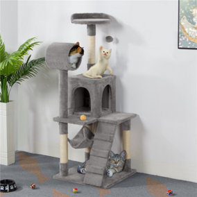 Yaheetech Light Grey 129.5cm Multilevel Cat Tree Tower with Scratching Post and Hammock Tunnel
