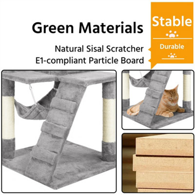 Yaheetech Light Grey 129.5cm Multilevel Cat Tree Tower with Scratching Post and Hammock Tunnel