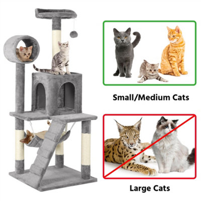Yaheetech Light Grey 129.5cm Multilevel Cat Tree Tower with Scratching Post and Hammock Tunnel