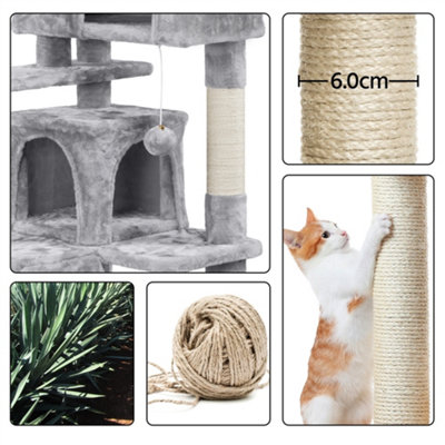 Yaheetech Light Grey 137cm Multilevel Cat Tree Tower with Scratching Posts and 2 Condos
