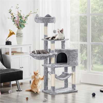 Yaheetech Light Grey 138.5cm Multilevel Plush Cat Tree Tower with Condo