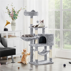 Yaheetech Light Grey 138.5cm Multilevel Plush Cat Tree Tower with Condo & Perches