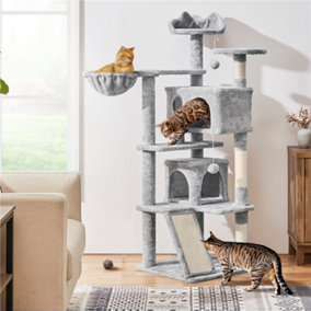 Yaheetech Light Grey 144.5cm Cat Tree Tower with Condos & Scratching Posts & Platforms