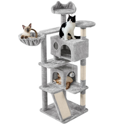 Yaheetech Light Grey 144.5cm Cat Tree Tower with Condos & Scratching Posts & Platforms