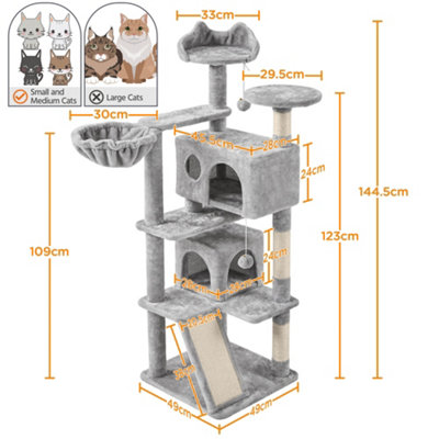 Yaheetech Light Grey 144.5cm Cat Tree Tower with Condos & Scratching Posts & Platforms
