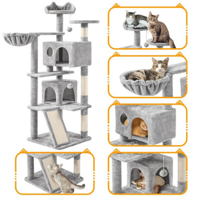 Yaheetech Light Grey 144.5cm Cat Tree Tower with Condos & Scratching Posts & Platforms