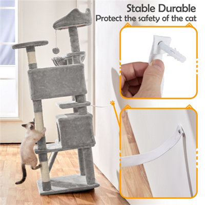 Yaheetech Light Grey 144.5cm Cat Tree Tower with Condos & Scratching Posts & Platforms