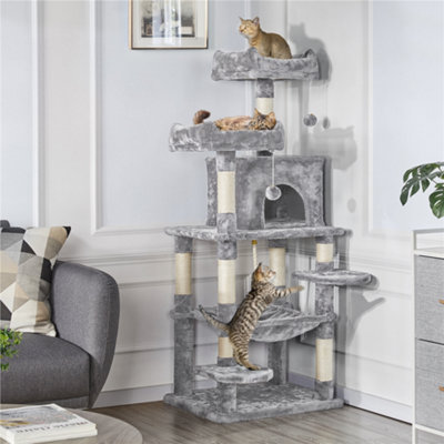 Yaheetech Light Grey 150cm Multilevel Cat Tower Large Cat Tree with Condo & Plush Perch & Scratching Post