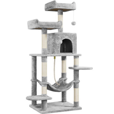 Yaheetech Light Grey 150cm Multilevel Cat Tower Large Cat Tree with Condo & Plush Perch & Scratching Post