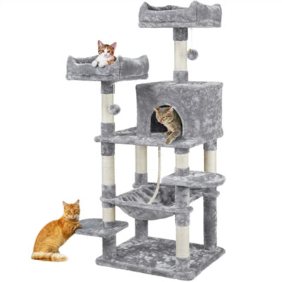 Yaheetech Light Grey 150cm Multilevel Cat Tower Large Cat Tree with Condo & Plush Perch & Scratching Post