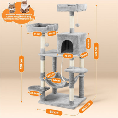 Yaheetech Light Grey 150cm Multilevel Cat Tower Large Cat Tree with Condo & Plush Perch & Scratching Post