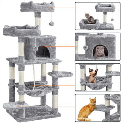 Yaheetech Light Grey 150cm Multilevel Cat Tower Large Cat Tree with Condo & Plush Perch & Scratching Post