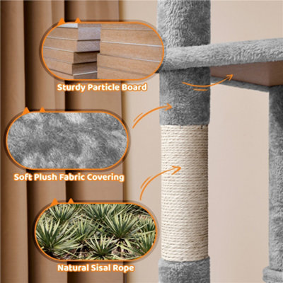 Yaheetech Light Grey 150cm Multilevel Cat Tower Large Cat Tree with Condo & Plush Perch & Scratching Post