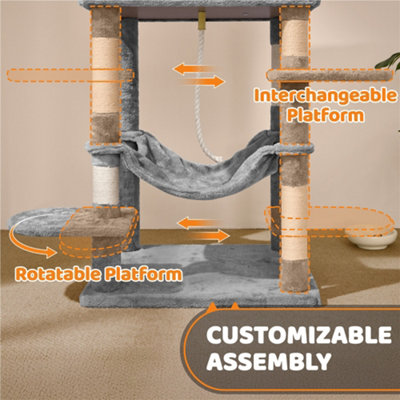 Yaheetech Light Grey 150cm Multilevel Cat Tower Large Cat Tree with Condo & Plush Perch & Scratching Post