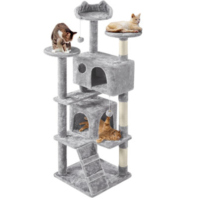 Yaheetech Light Grey 158cm Multilevel Cat Tree Plush Cat Tower Medium