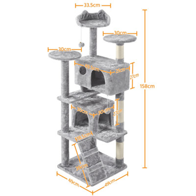 Yaheetech Light Grey 158cm Multilevel Cat Tree Plush Cat Tower Medium
