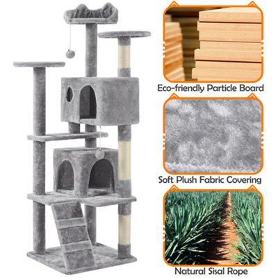 Yaheetech Light Grey 158cm Multilevel Cat Tree Plush Cat Tower Medium