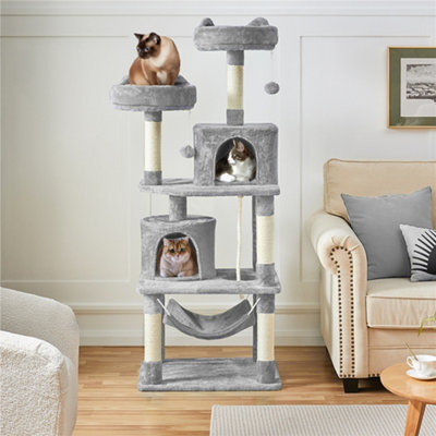 Yaheetech Light Grey 158cm Multilevel Cat Tree Tower with 2 Condos & Scratching Post