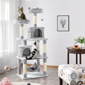 Yaheetech Light Grey 158cm Multilevel Cat Tree Tower with 2 Condos & Scratching Post