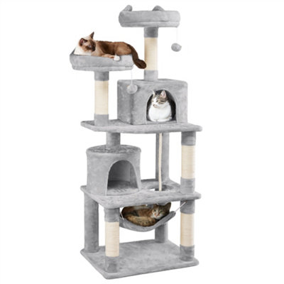 Yaheetech Light Grey 158cm Multilevel Cat Tree Tower with 2 Condos & Scratching Post
