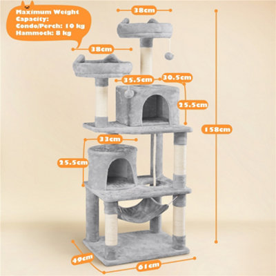 Yaheetech Light Grey 158cm Multilevel Cat Tree Tower with 2 Condos & Scratching Post