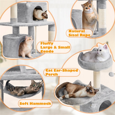 Yaheetech Light Grey 158cm Multilevel Cat Tree Tower with 2 Condos & Scratching Post