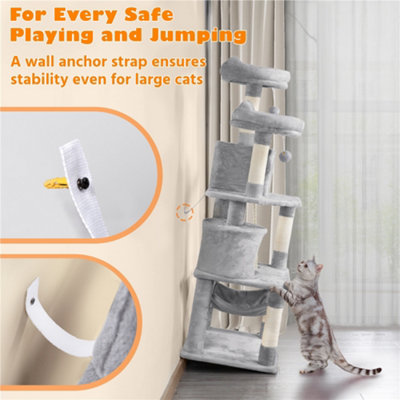 Yaheetech Light Grey 158cm Multilevel Cat Tree Tower with 2 Condos & Scratching Post