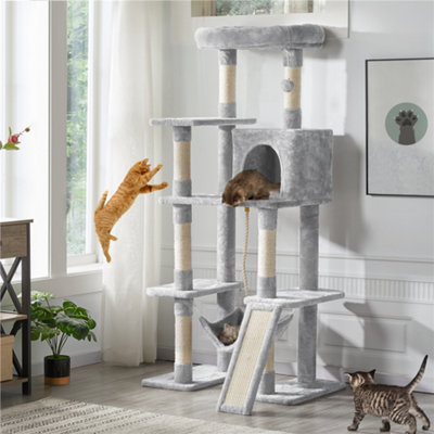 Yaheetech Light Grey 159.5cm Multilevel Cat Tower Plush Cat Tree with Hammock