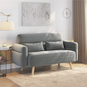 Yaheetech Light Grey 2-Seater Fabric Loveseat Sofa with Lumbar Pillows and Solid Wood Legs