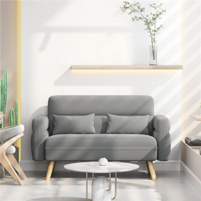 Yaheetech Light Grey 2-Seater Fabric Loveseat Sofa with Lumbar Pillows and Solid Wood Legs