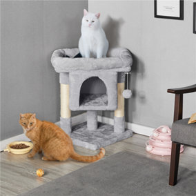 Yaheetech Light Grey 59cm 2-Level Cat Tower Cat Tree Condo with Wide Perch