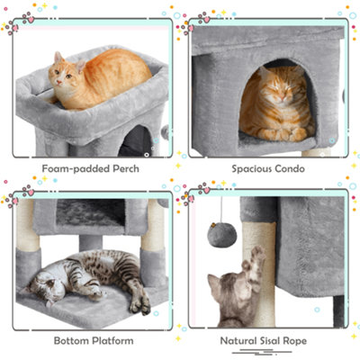 Image result for Yaheetech Light Grey 59cm 2-Level Cat Tower Cat Tree Condo with Wide Perch