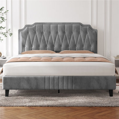 Yaheetech Light Grey 5ft King Upholstered Bed Frame with Button-Tufted ...