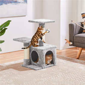 Yaheetech Light Grey 69cm Cat Tree Tower with Condo & Perches & Scratching Posts Cat Activity Center for Kittens