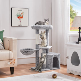 Yaheetech Light Grey 87 cm Height Plush Cover Cat Tower with Condo, Nest, Platform