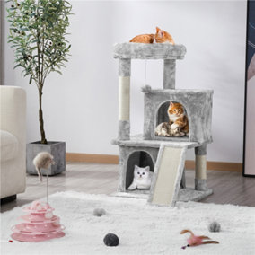 Yaheetech Light Grey 91cm Cat Tree Tower with Condos and Perches