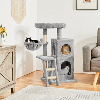 Yaheetech Light Grey 94cm Multilevel Cat Tree Plush Cat Tower Small