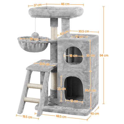 Yaheetech Light Grey 94cm Multilevel Cat Tree Plush Cat Tower Small
