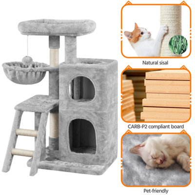 Yaheetech Light Grey 94cm Multilevel Cat Tree Plush Cat Tower Small