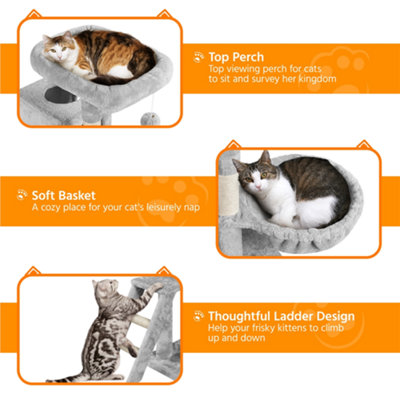 Yaheetech Light Grey 94cm Multilevel Cat Tree Plush Cat Tower Small