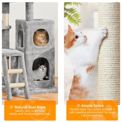 Yaheetech Light Grey 94cm Multilevel Cat Tree Plush Cat Tower Small