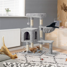 Yaheetech Light Grey 96.5cm 4-Level Cat Tree Tower with Condo Plush Perch & Scratching Posts