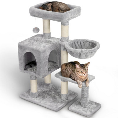 Yaheetech Light Grey 96.5cm 4-Level Cat Tree Tower with Condo Plush Perch & Scratching Posts