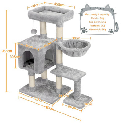 Yaheetech Light Grey 96.5cm 4-Level Cat Tree Tower with Condo Plush Perch & Scratching Posts