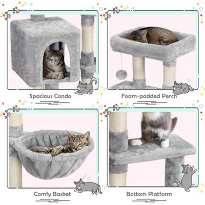 Yaheetech Light Grey 96.5cm 4-Level Cat Tree Tower with Condo Plush Perch & Scratching Posts