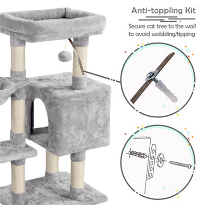 Yaheetech Light Grey 96.5cm 4-Level Cat Tree Tower with Condo Plush Perch & Scratching Posts