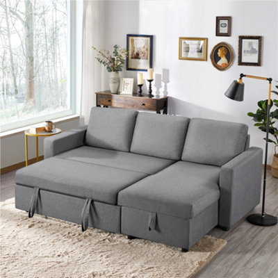 Yaheetech Light Grey Corner Sofa Bed with Chaise for Limited Spaces