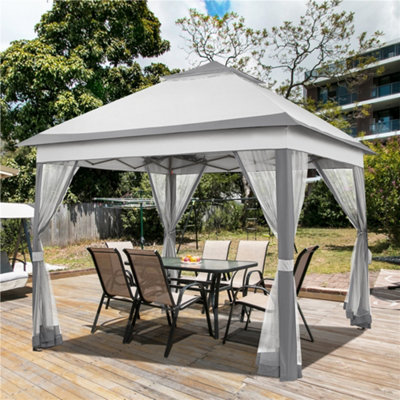 Yaheetech Light Grey/Dark Grey 3.3x3.3m Pop-Up Gazebo Tent with 4 Mesh Sidewalls