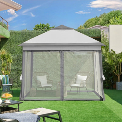 Yaheetech Light Grey/Dark Grey 3.3x3.3m Pop-Up Gazebo Tent with 4 Mesh Sidewalls