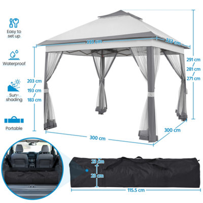 Yaheetech Light Grey/Dark Grey 3.3x3.3m Pop-Up Gazebo Tent with 4 Mesh Sidewalls - 3